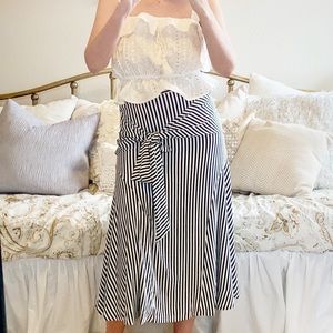 Black & White Striped Midi Skirt with Bow
